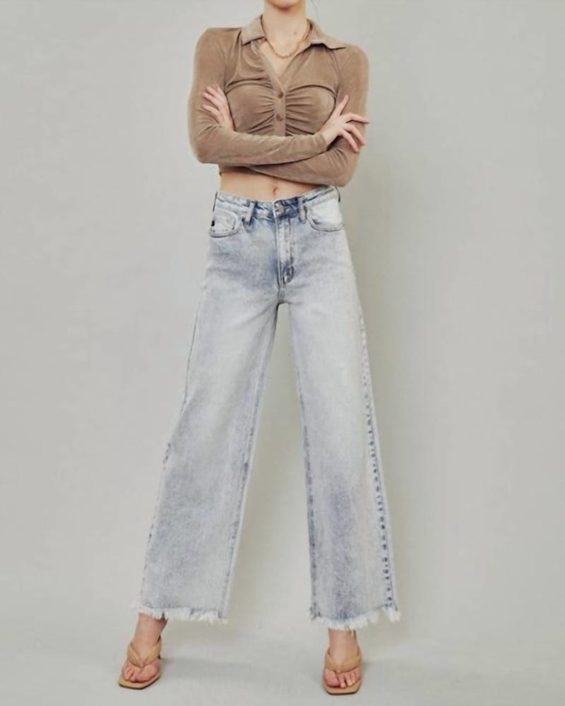 Front of a model wearing a size 13/30 Something Fresh Jean In Blue in Blue by KanCan. | dia_product_style_image_id:356045